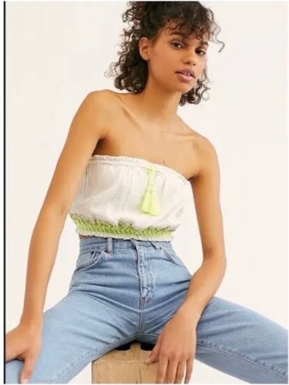 New! Free People No More Tier Crop Tube Top Beaded Embroidered Ivory